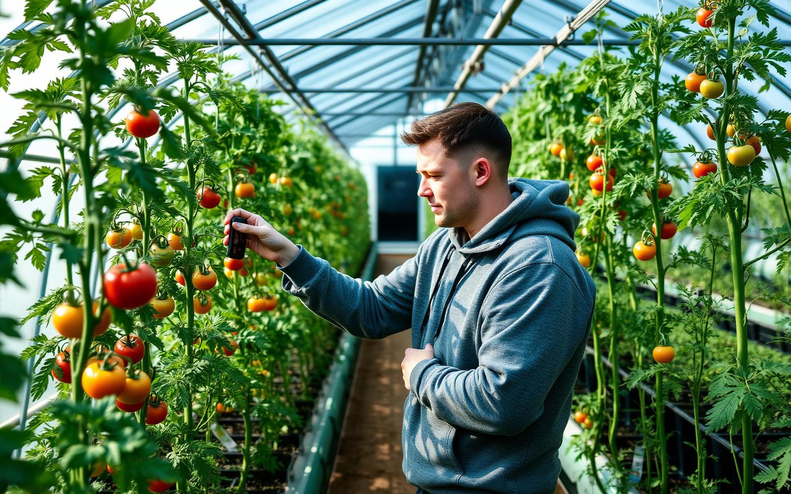 Mucci Farms team member working in a greenhouse